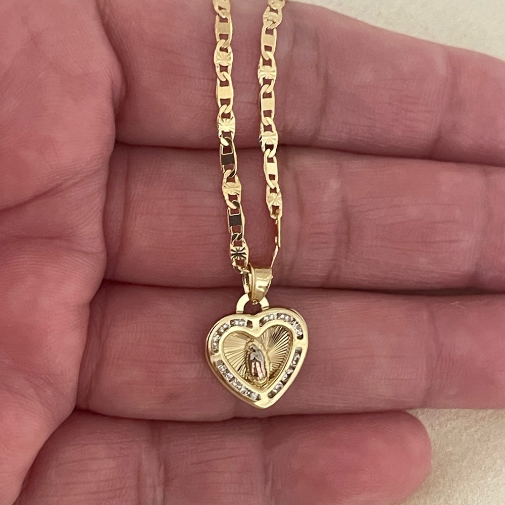 14k Gold Filled Our Lady Of Guadalupe Heart  Necklace Virgencita de Guadalupe - Picture 4 of 10
